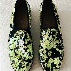 Sam Edelman black and gold sequin slides